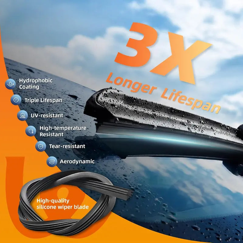 WOWIPER Premium Silicone Windshield Wiper Blades - Graphene-Coated, All-Weather Performance, Easy Install, Multi-Fit J/U Hook, 2-Pack