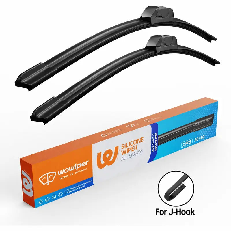 WOWIPER Premium Silicone Windshield Wiper Blades - Graphene-Coated, All-Weather Performance, Easy Install, Multi-Fit J/U Hook, 2-Pack