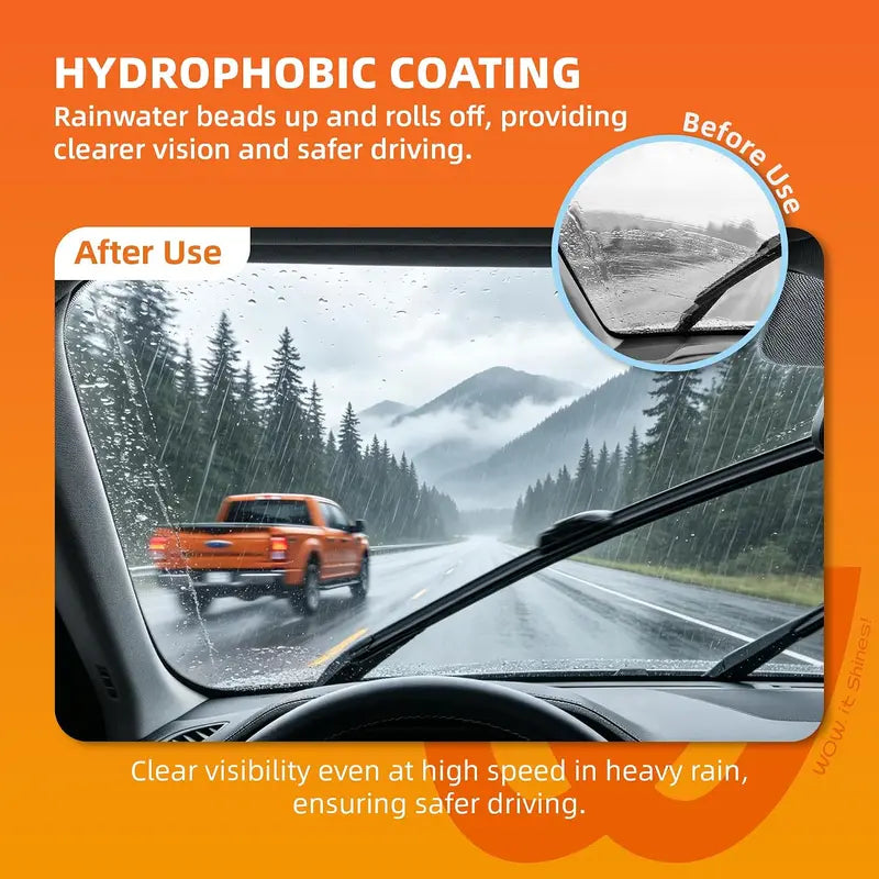 WOWIPER Premium Silicone Windshield Wiper Blades - Graphene-Coated, All-Weather Performance, Easy Install, Multi-Fit J/U Hook, 2-Pack
