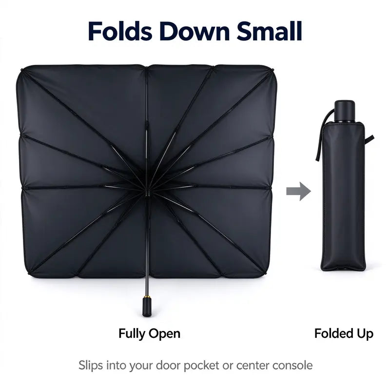 Ultimate Portable Car Windshield Sunshade Umbrella - Quick 1-Second Setup, UV Protection & Heat Blocker, Fits Most Vehicles, Essential Daily Accessory