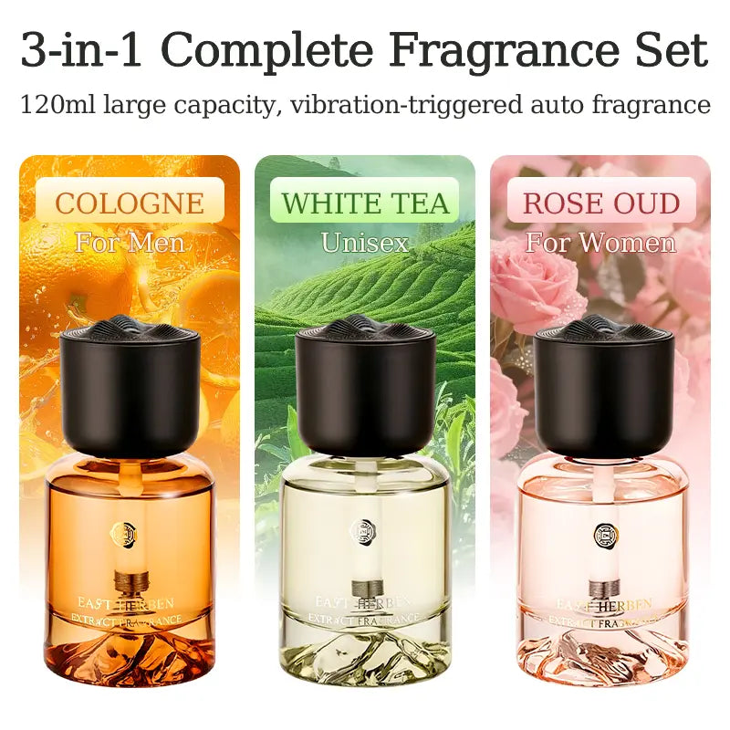 3-Pack Rechargeable Type-C In-Car Air Freshener Diffusers - 120ml Each, Auto-Start Vibration Activation, 5-Level Scent Intensity, Perfect Mist Release for Your Vehicle