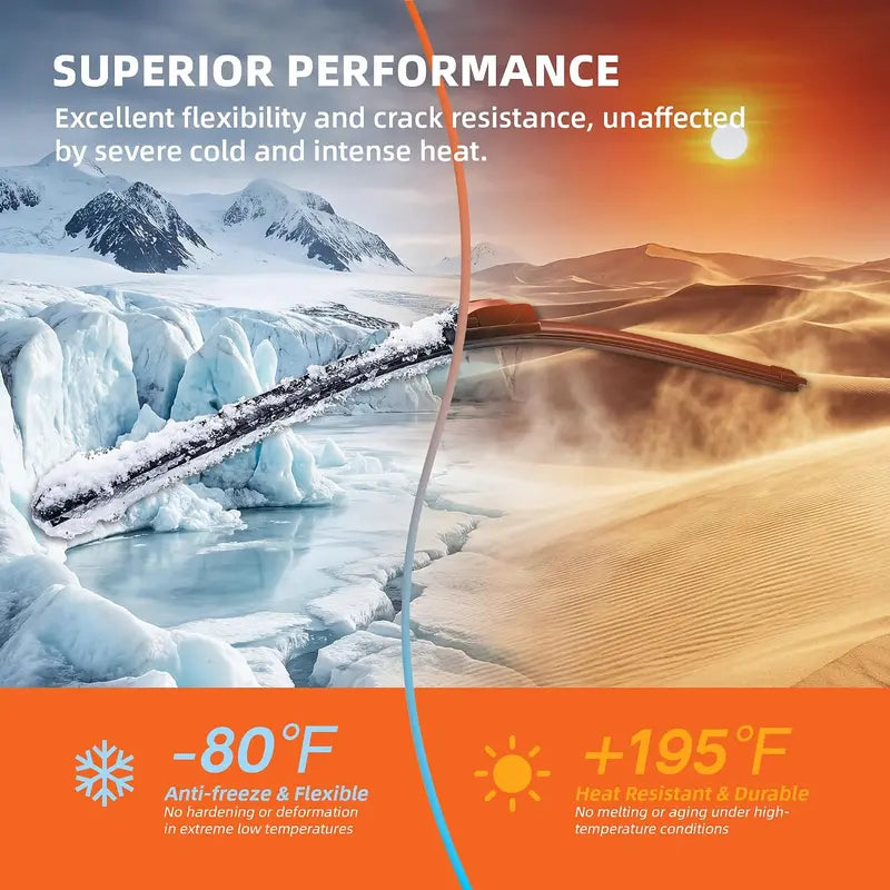 WOWIPER Premium Silicone Windshield Wiper Blades - Graphene-Coated, All-Weather Performance, Easy Install, Multi-Fit J/U Hook, 2-Pack