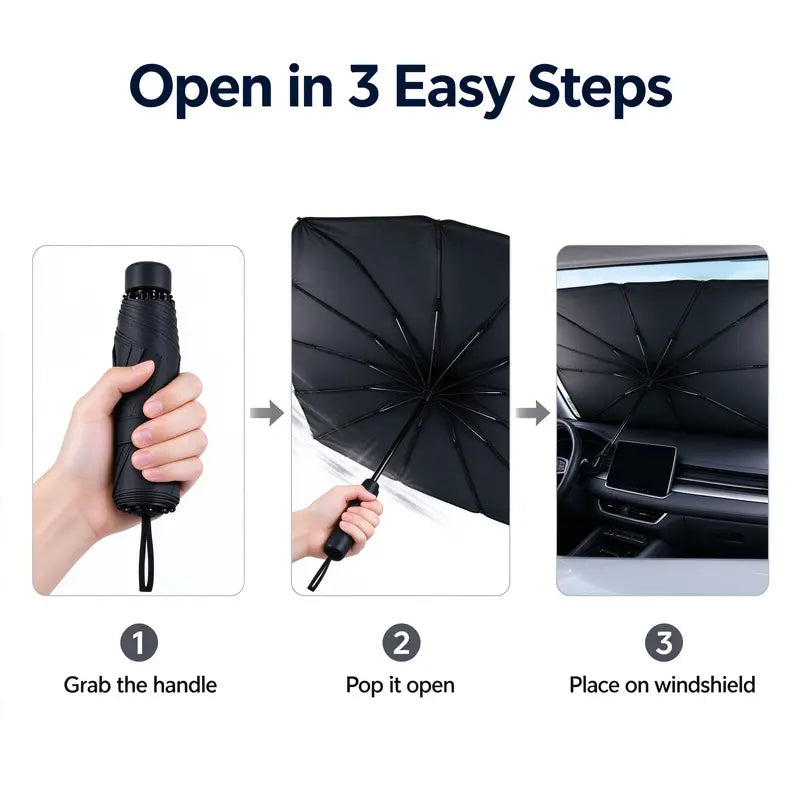 Ultimate Portable Car Windshield Sunshade Umbrella - Quick 1-Second Setup, UV Protection & Heat Blocker, Fits Most Vehicles, Essential Daily Accessory