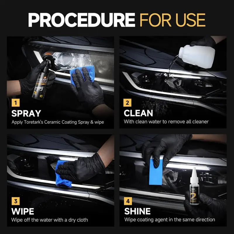 Revitalize Your Ride: Toretark No-Sand Headlight Restoration Kit - 100ml Cleaning Solution & 20ml Crystal Coating for Long-Lasting Clarity & Protection - Perfect Car Care Gift for Him!