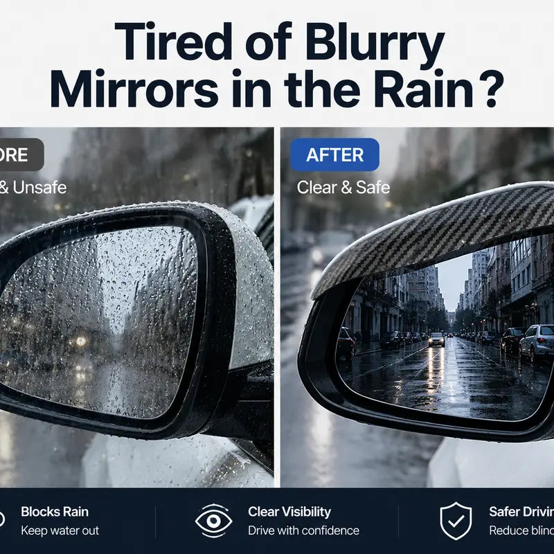 Waterproof Carbon Fiber Side Mirror Rain Visors - Snap-On Eyebrow Covers for Cars, Sedans, and Trucks