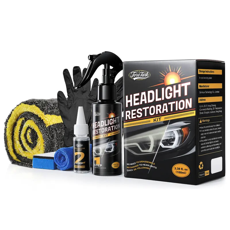 Revitalize Your Ride: Toretark No-Sand Headlight Restoration Kit - 100ml Cleaning Solution & 20ml Crystal Coating for Long-Lasting Clarity & Protection - Perfect Car Care Gift for Him!