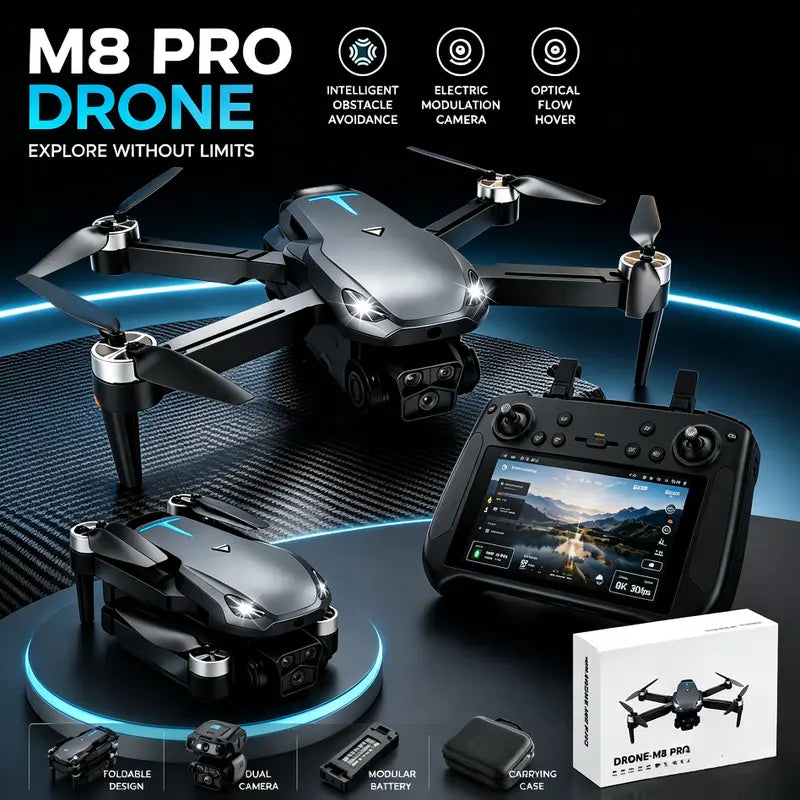 M8 Pro 2026 Foldable GPS Drone with 4K UHD EIS Camera, 5G FPV Transmission, Intelligent Obstacle Avoidance, Auto Return, 360° Flip, Dual Batteries – Easy-To-Fly Drone for Beginners & Adults