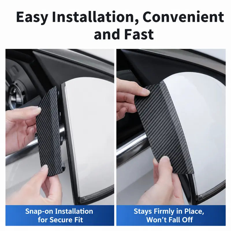 Waterproof Carbon Fiber Side Mirror Rain Visors - Snap-On Eyebrow Covers for Cars, Sedans, and Trucks
