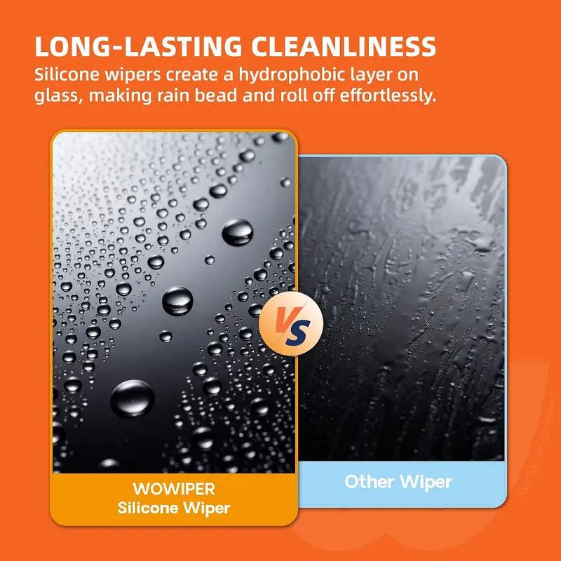 WOWIPER Premium Silicone Windshield Wiper Blades - Graphene-Coated, All-Weather Performance, Easy Install, Multi-Fit J/U Hook, 2-Pack