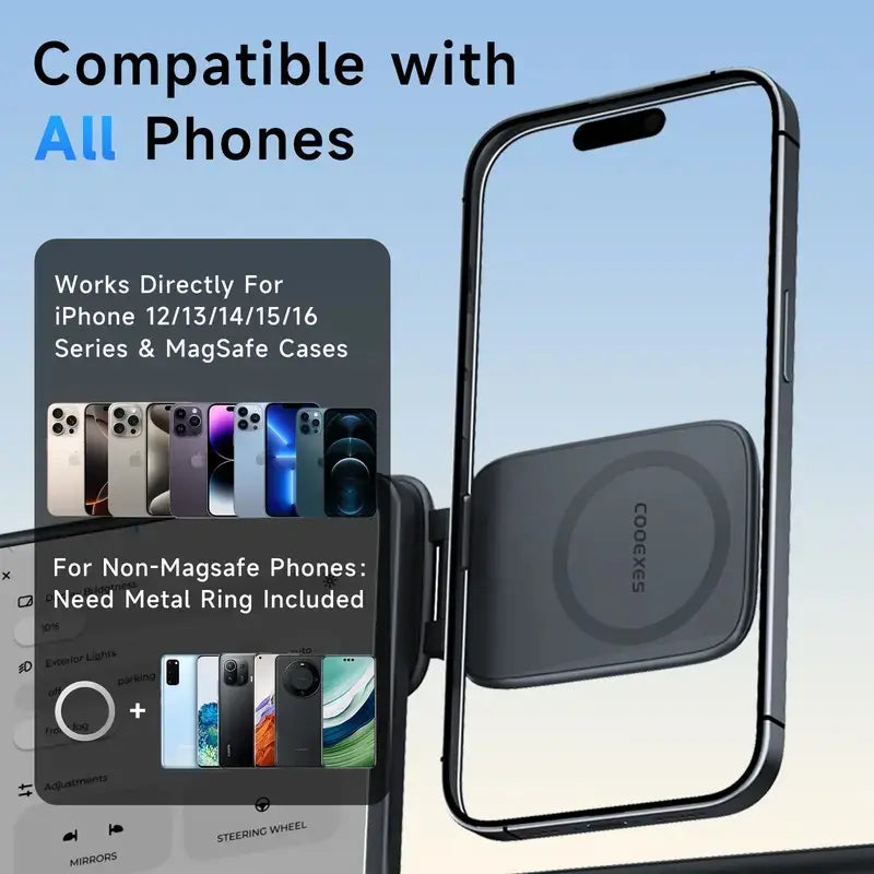 Ultra-Strong MagSafe Magnetic Car Phone Holder - 20Kg Capacity, Adjustable 360° Rotation, Anti-Shake Design, Compatible with iPhone 17 Pro Max & Most Smartphones