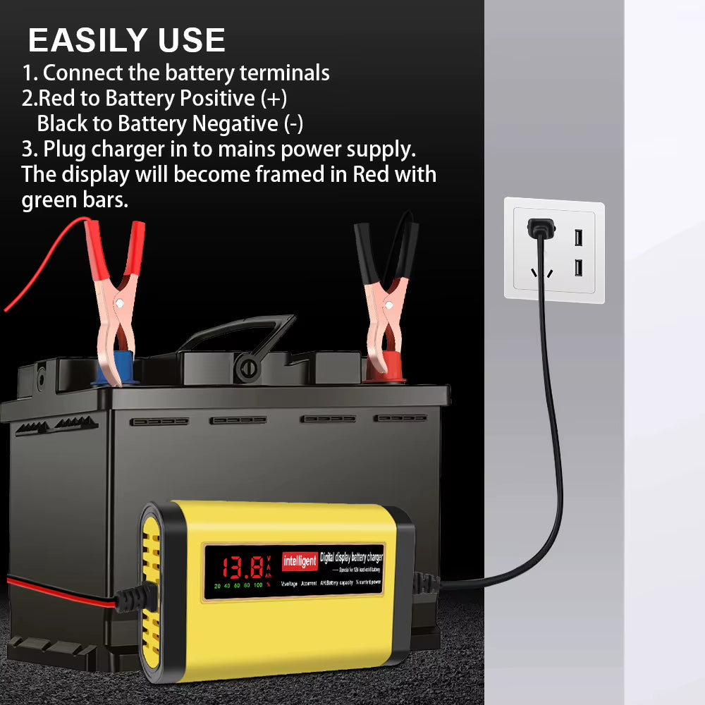 Full Automatic Car Battery Charger 2A Intelligent Fast Power Charging Digital LCD Display