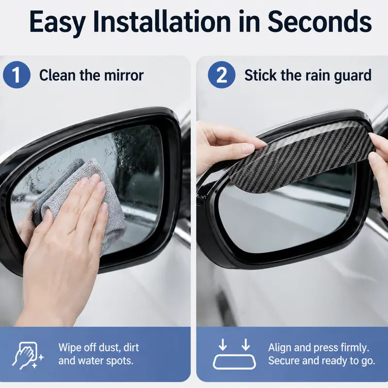 Waterproof Carbon Fiber Side Mirror Rain Visors - Snap-On Eyebrow Covers for Cars, Sedans, and Trucks