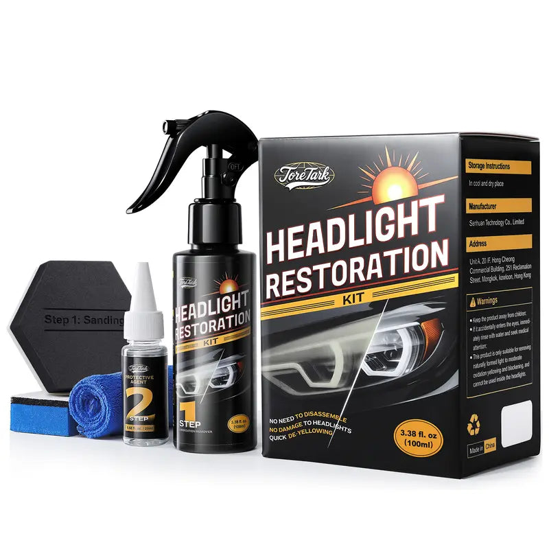 Revitalize Your Ride: Toretark No-Sand Headlight Restoration Kit - 100ml Cleaning Solution & 20ml Crystal Coating for Long-Lasting Clarity & Protection - Perfect Car Care Gift for Him!