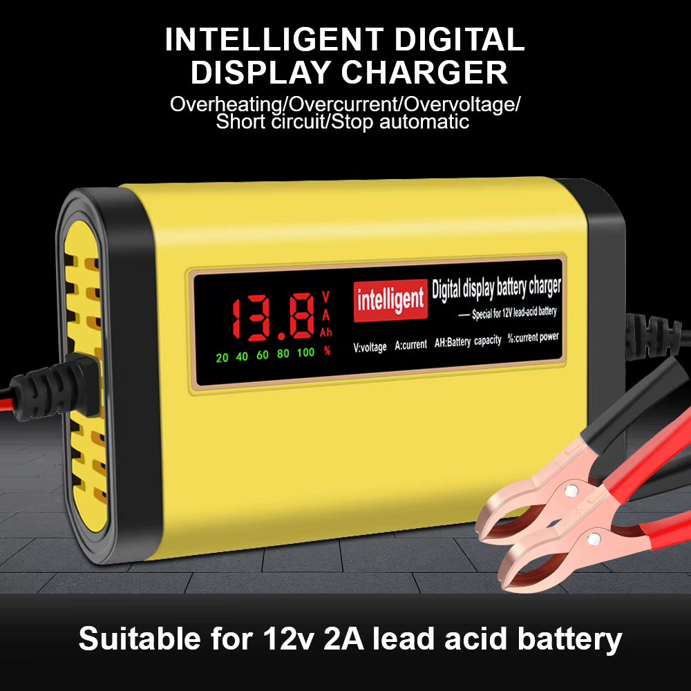 Full Automatic Car Battery Charger 2A Intelligent Fast Power Charging Digital LCD Display